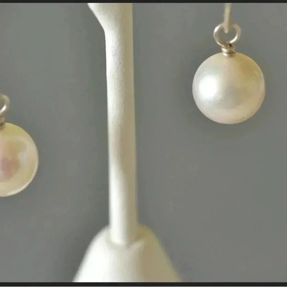 Pearl Drop Earrings, Minimalist Earrings, June Birthstone, 10mm Pearls Earrings - Picture 2 of 3